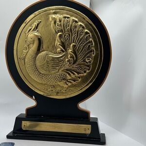 Gold and Black Decorative Peacock Plaque stand